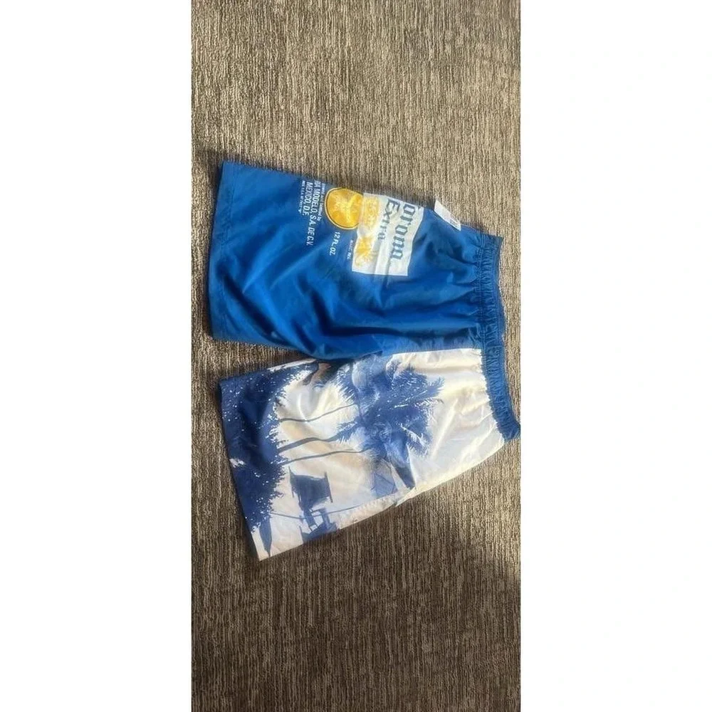 Corona Extra Mens Blue White Tropical Palm Tree Shorts Swim Trunks Size 36 (53)